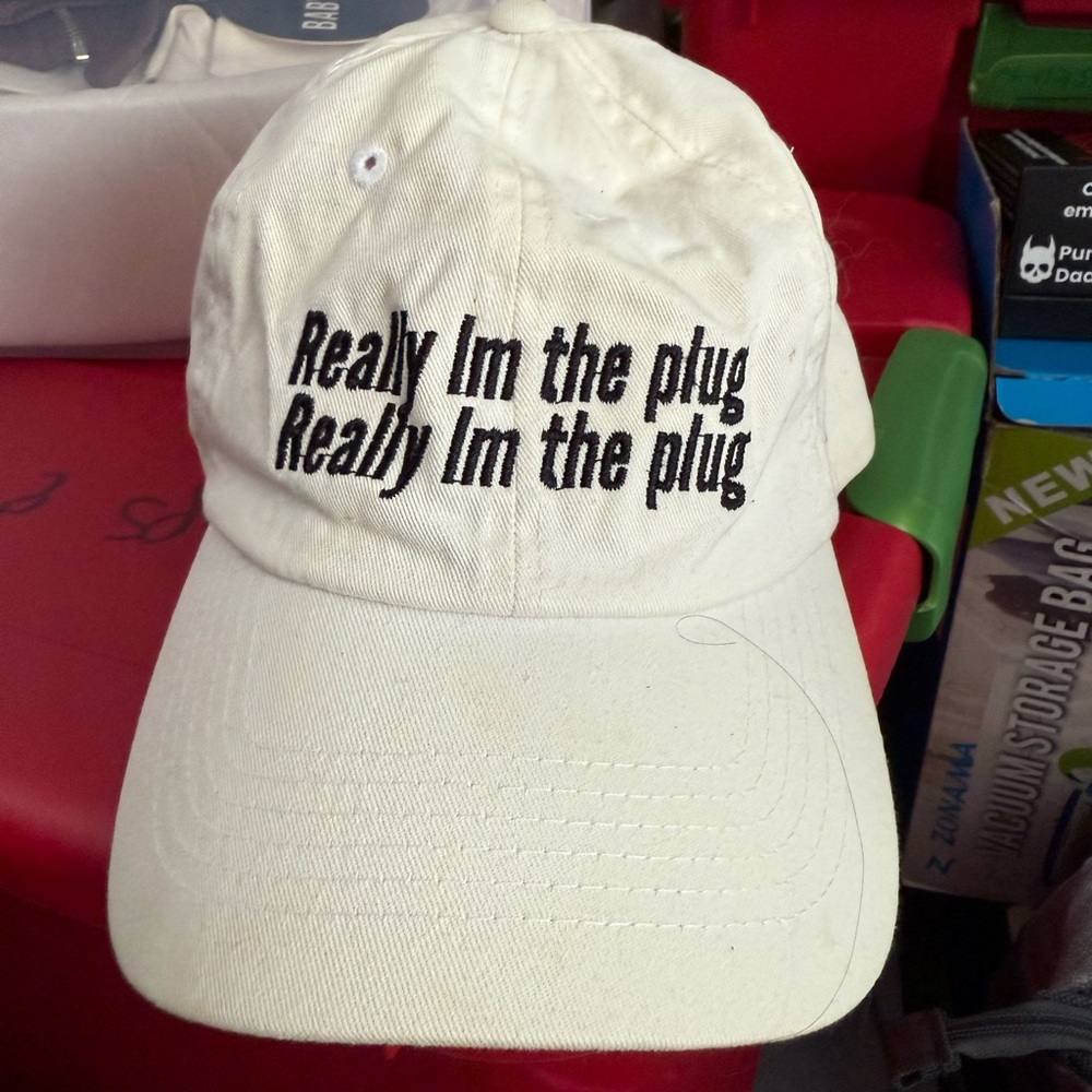 White Baseball Cap with Embroidered Text